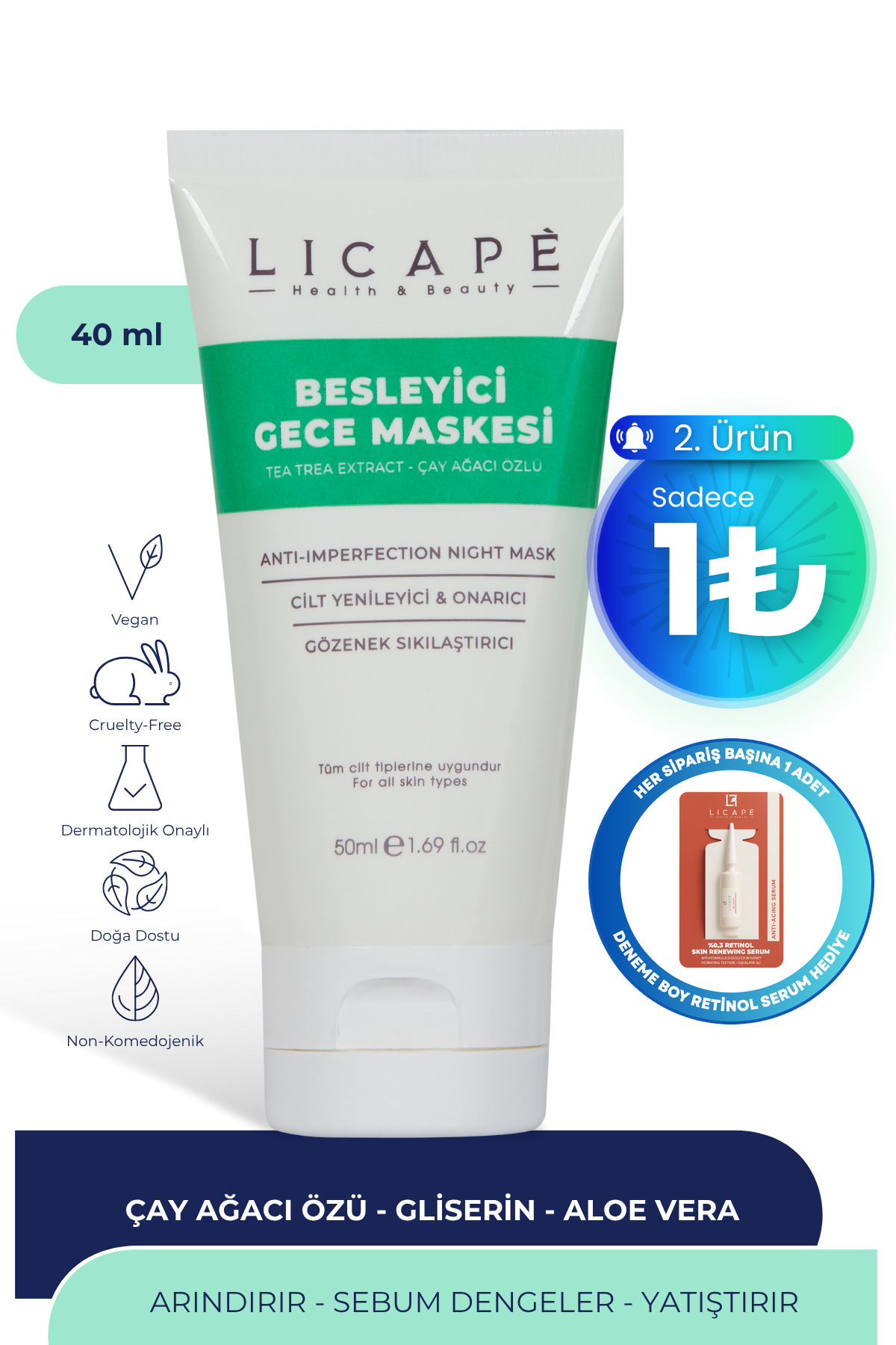 Licape Besleyici Gece Maskesi ( Çay Ağacı Özlü ) 50ml
