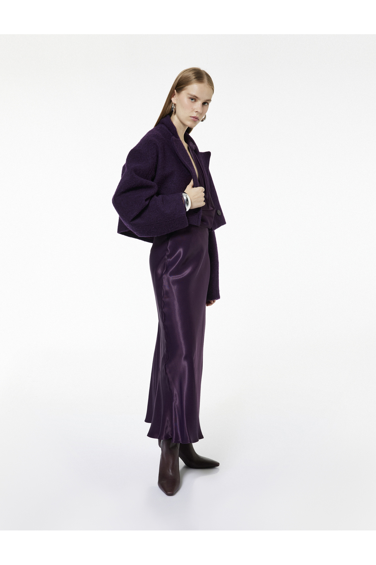 دامن ساتن کلوش با قد متوسط از پارچه ویسکوز کوتون