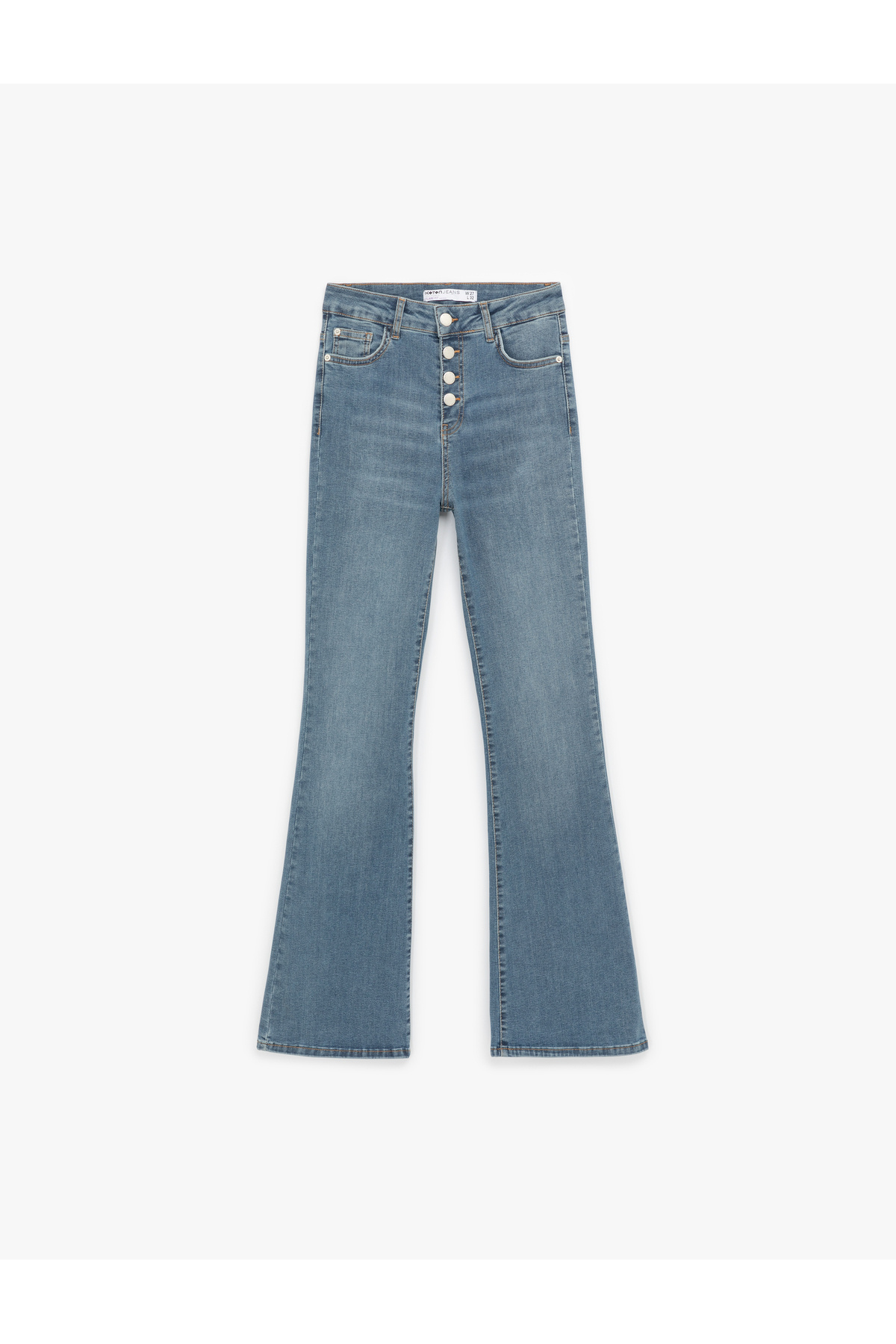 شلوار جین پاچه گشاد کتان کوتون با کمر بلند و برش جذب