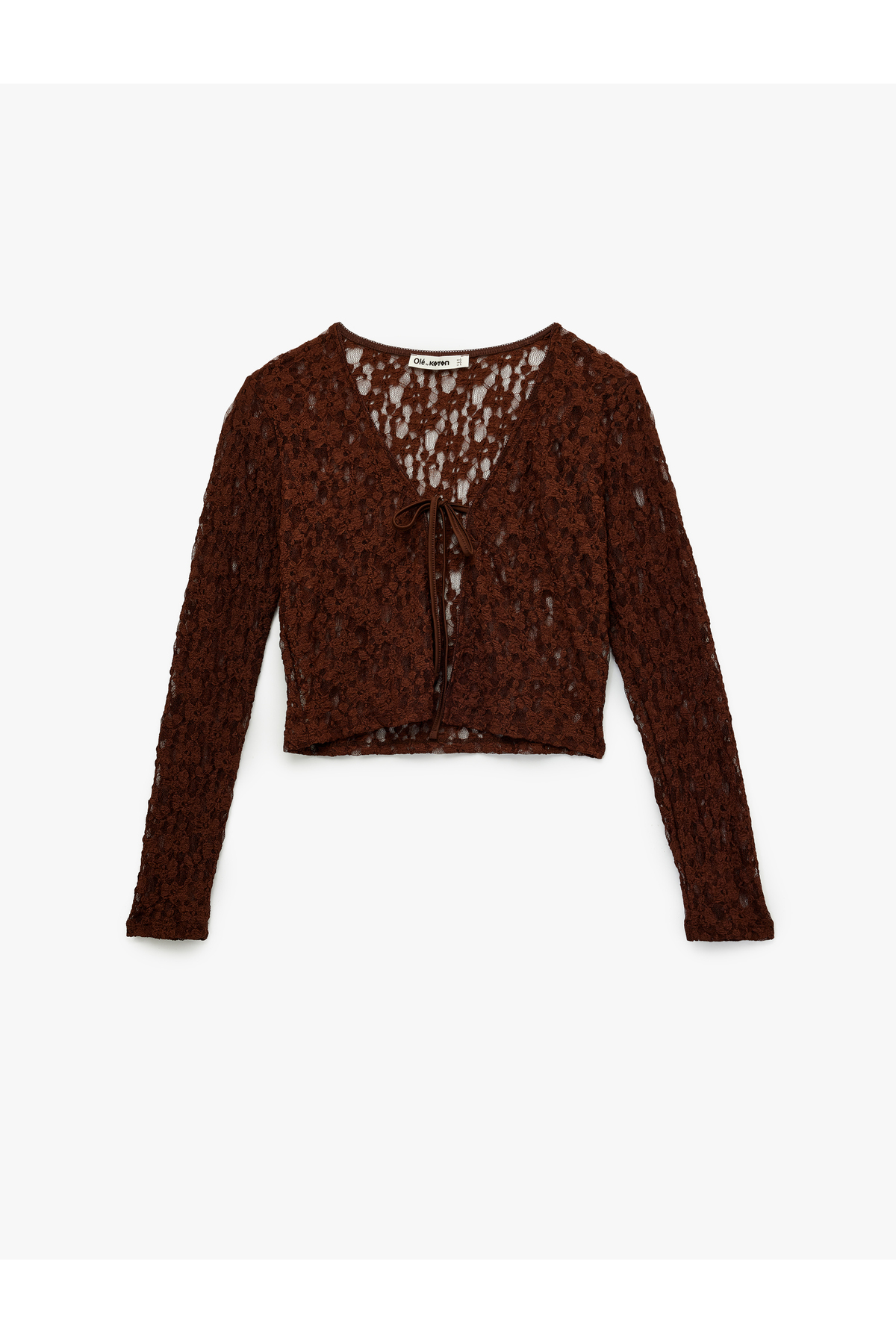 Koton  Bağlama Detaylı Uzun Kollu V Yaka Dantel Hırka - Görsel 3