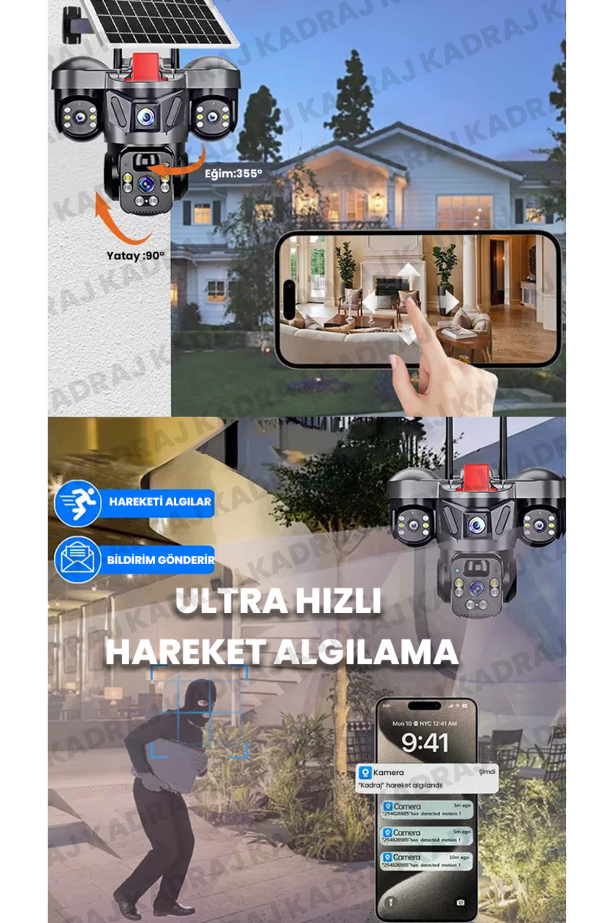 Kadraj 15MP 3 Kameralı Sim Kartlı Kamera Uyumlu Solar Panelli