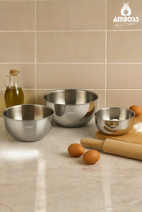 Amboss Satin 3'lü Karıştırma Kabı Paslanmaz Çelik Çok Amaçlı Kase