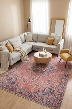 ARTLOOP Blues Vintage Desenli Dokuma Taban Dekoratif Kırmızı Halı AL 370