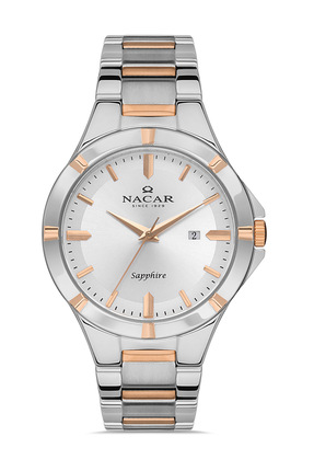 Nacar SAFİR CAM KLASİK GÜMÜŞ - ROSE ERKEK KOL SAATİ NC36-291032-ESM