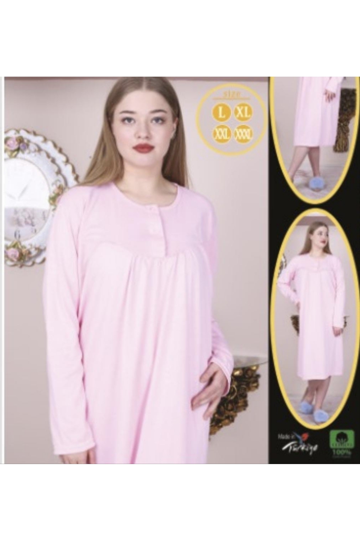 sevateks %100 PAMUK PENYE BATTAL BEDEN DÜZ RENK GECELİK DÜĞMELİ LOHUSA GECELİĞİ