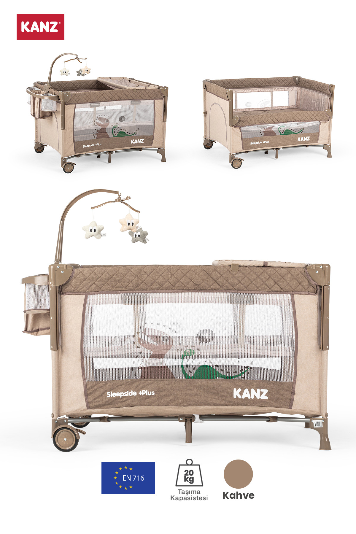 Kanz Sleepside +Plus Anne Yanı Park Yatak Kahve - Yatak Hediyeli fotoğrafı 2 (önizleme)