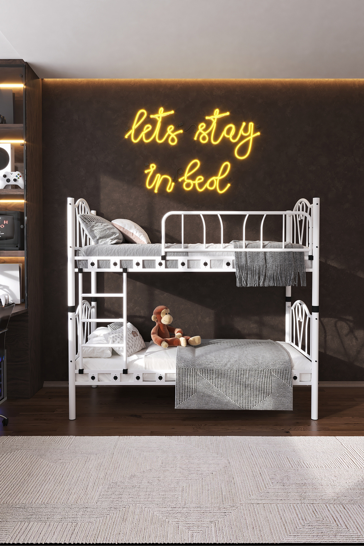 ARGİMO Orkide Genç Çocuk Odası Metal Ranza Ve Karyola 90x190 Beyaz