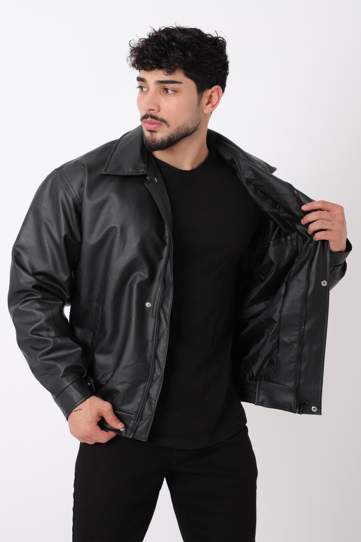 ByTrend Bel Lastikli Oversize Suni Deri Mont Bl 1731_50379-1 görsel 6
