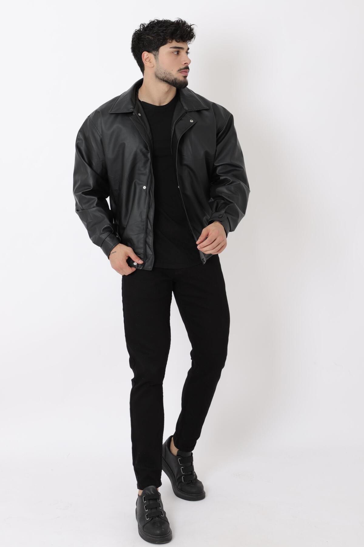ByTrend Bel Lastikli Oversize Suni Deri Mont Bl 1731_50379-1 görsel 3