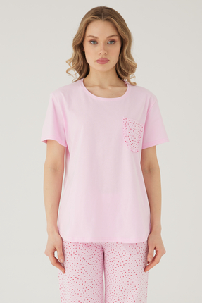 TURAY Wishes Comfort Kısakol %100 Pamuk Kadın Pembe Pijama Takımı