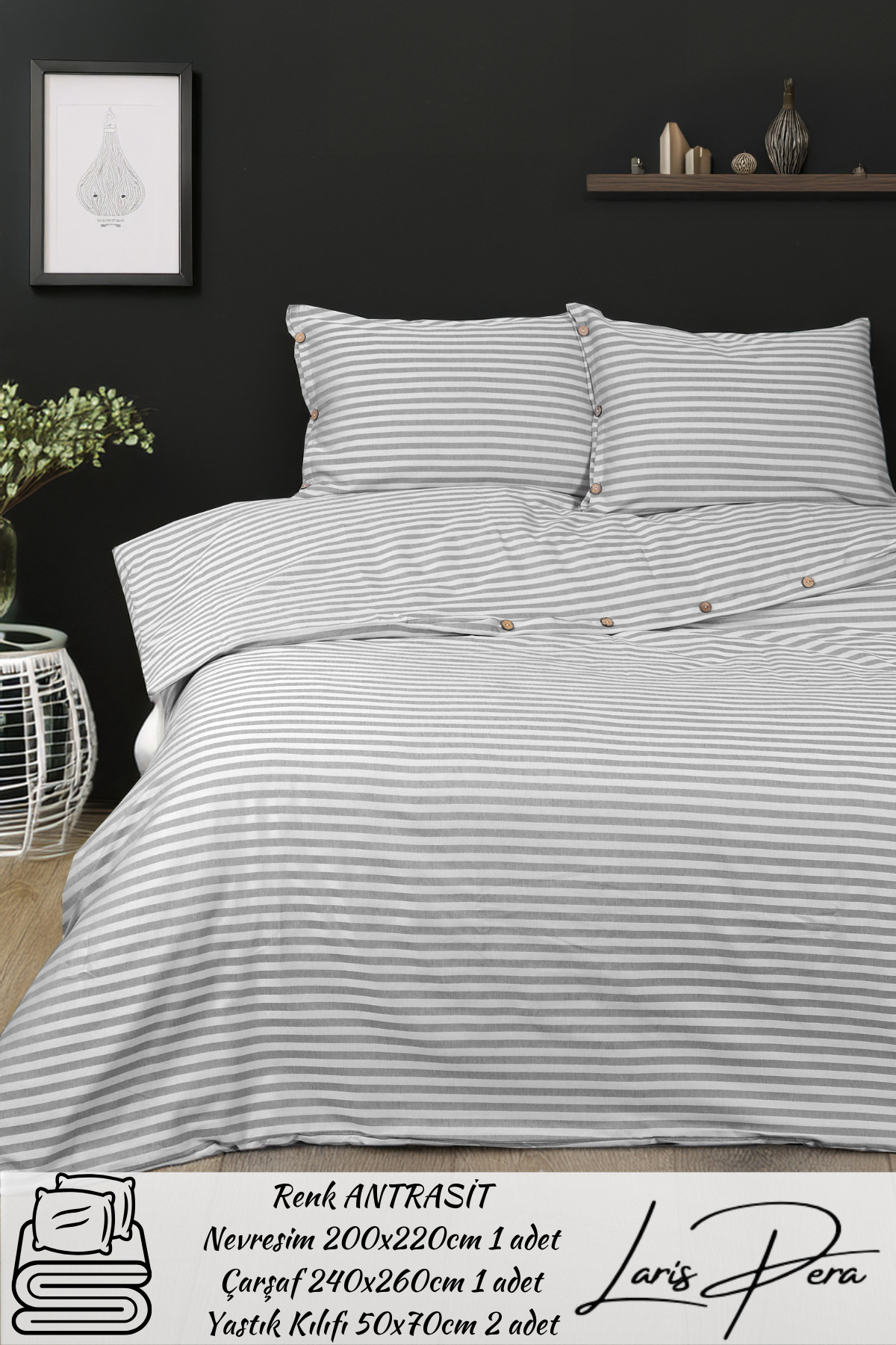 Striped Cotton Satin Double Duvet Cover Set Yarn Dyed Duvet Cover Set