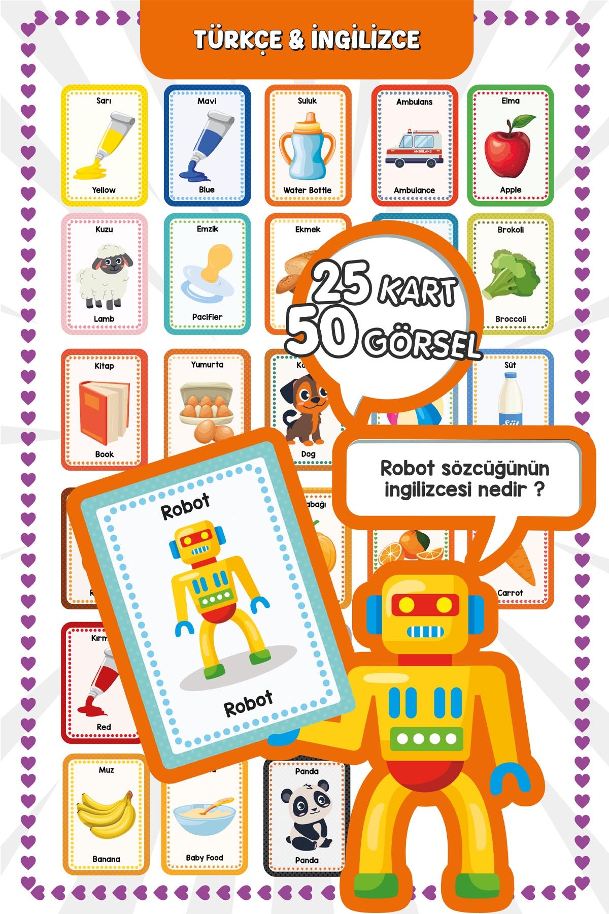 Bunbaza Bebeğimin 50 Temel Sözcük Çocuk Zeka Kartları Flash Kart 25 Kart- İlk Sözcüklerim Kartları fotoğrafı 3 (önizleme)