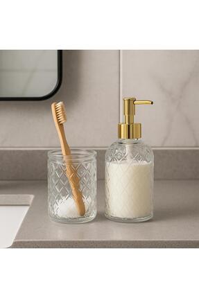 Genel Markalar Cam Sıvı Sabunluk ve Diş Fırçalık - 2'li Banyo Seti