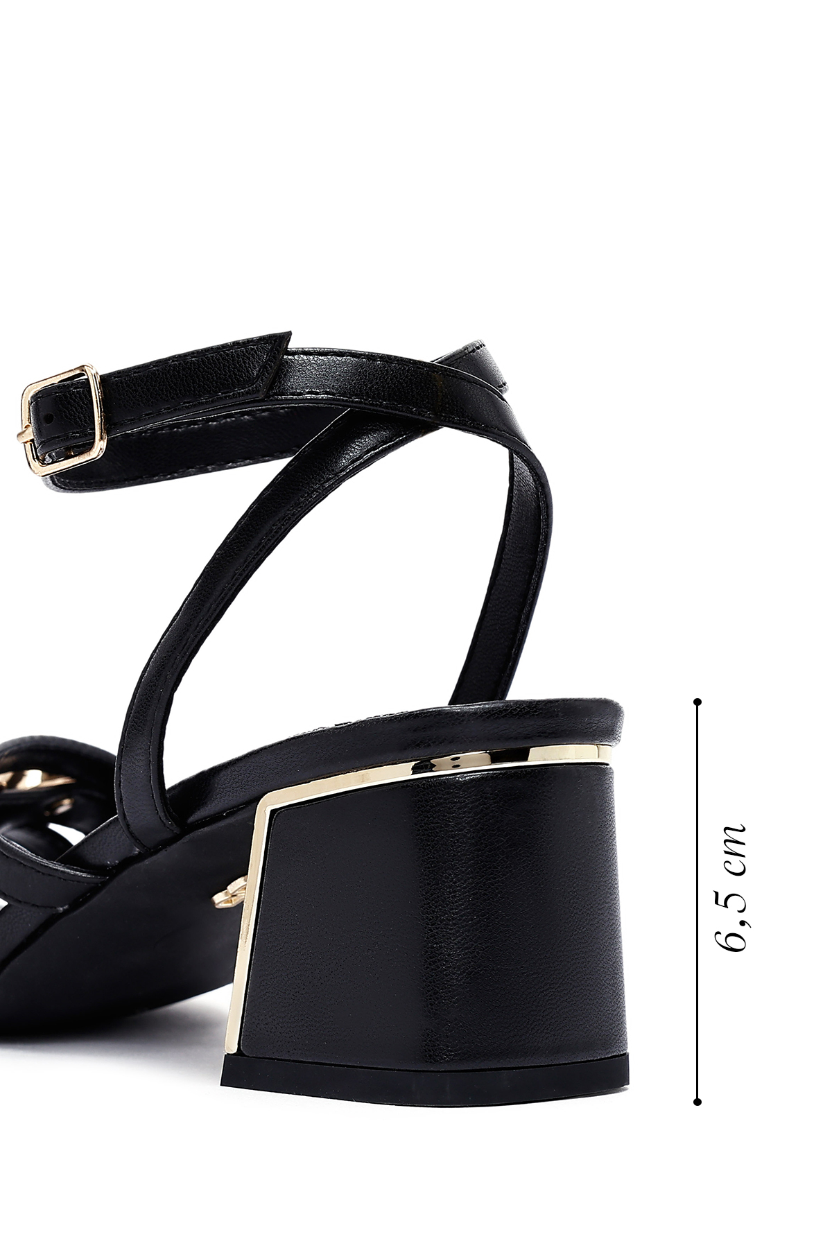 Derimod  Kadın Siyah Bilekten Tokalı Kısa Kalın Topuklu Ayakkabı Sandalet 25SFE481418 - Görsel 2