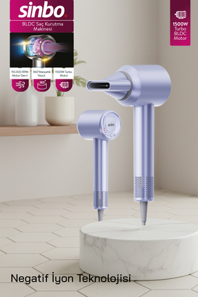 Sinbo SHD-1740 BLDC Saç Kurutma Makinesi Mavi – 3 Hız, 4 Isı Ayarı, İyon Tekn...