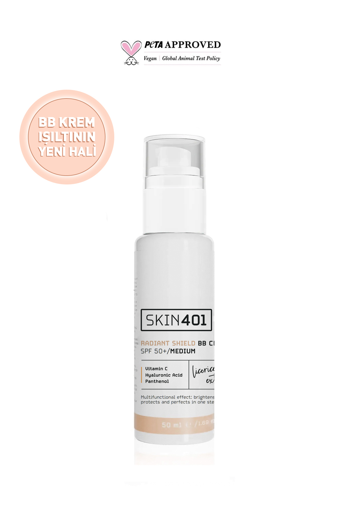 کرم بی بی روشن کننده SPF 50+، 50 میلی لیتر - رنگ متوسط، ضد آفتاب رنگی و یکنواخت کننده رنگ پوست — Skin401-600 — تصویر 2 از 7