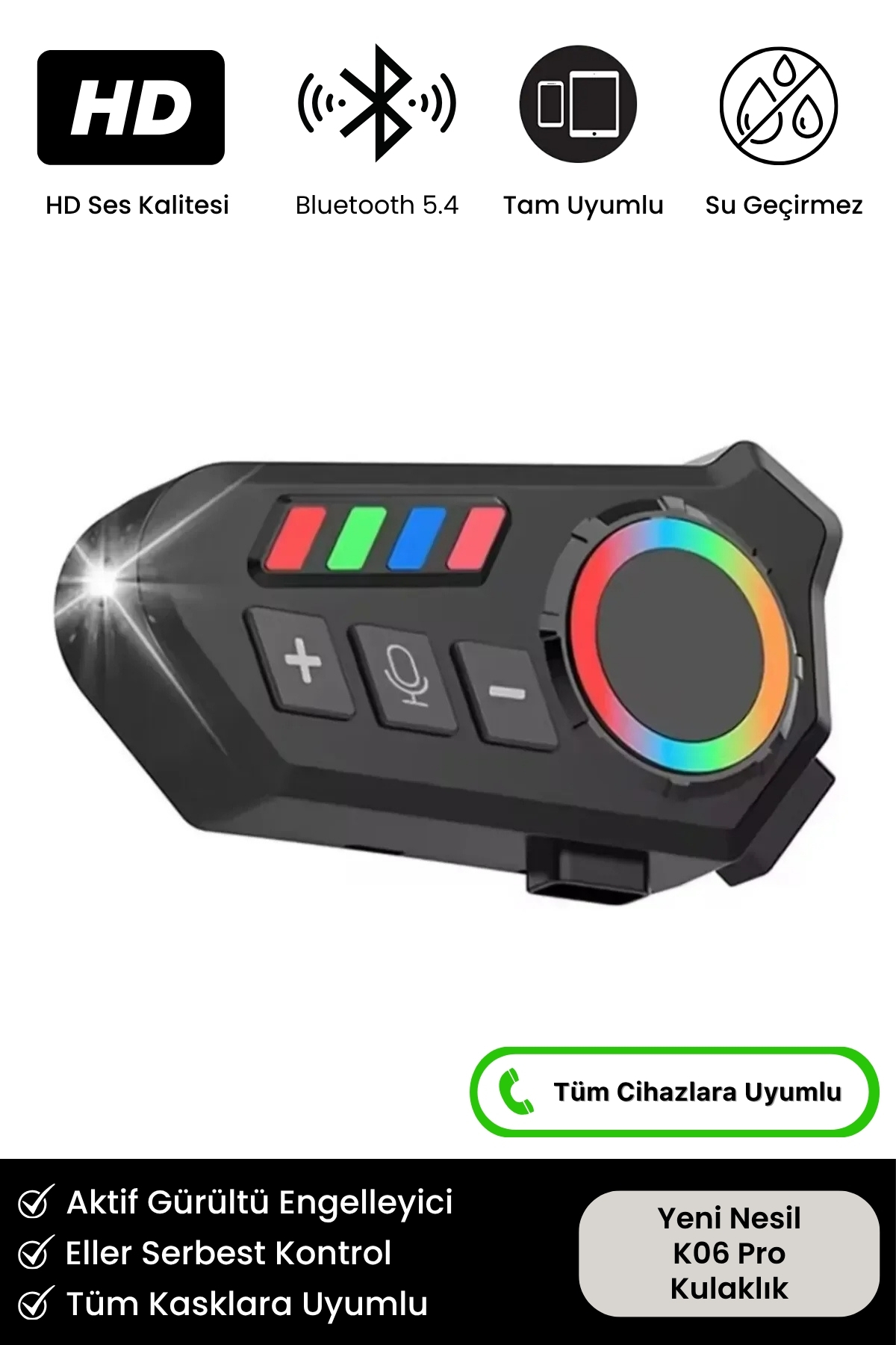 Yeni Nesil Motosiklet Kask Interkom Mikrofonlu Gürültü Engelleyici K06 Bluetooth Kulaklık