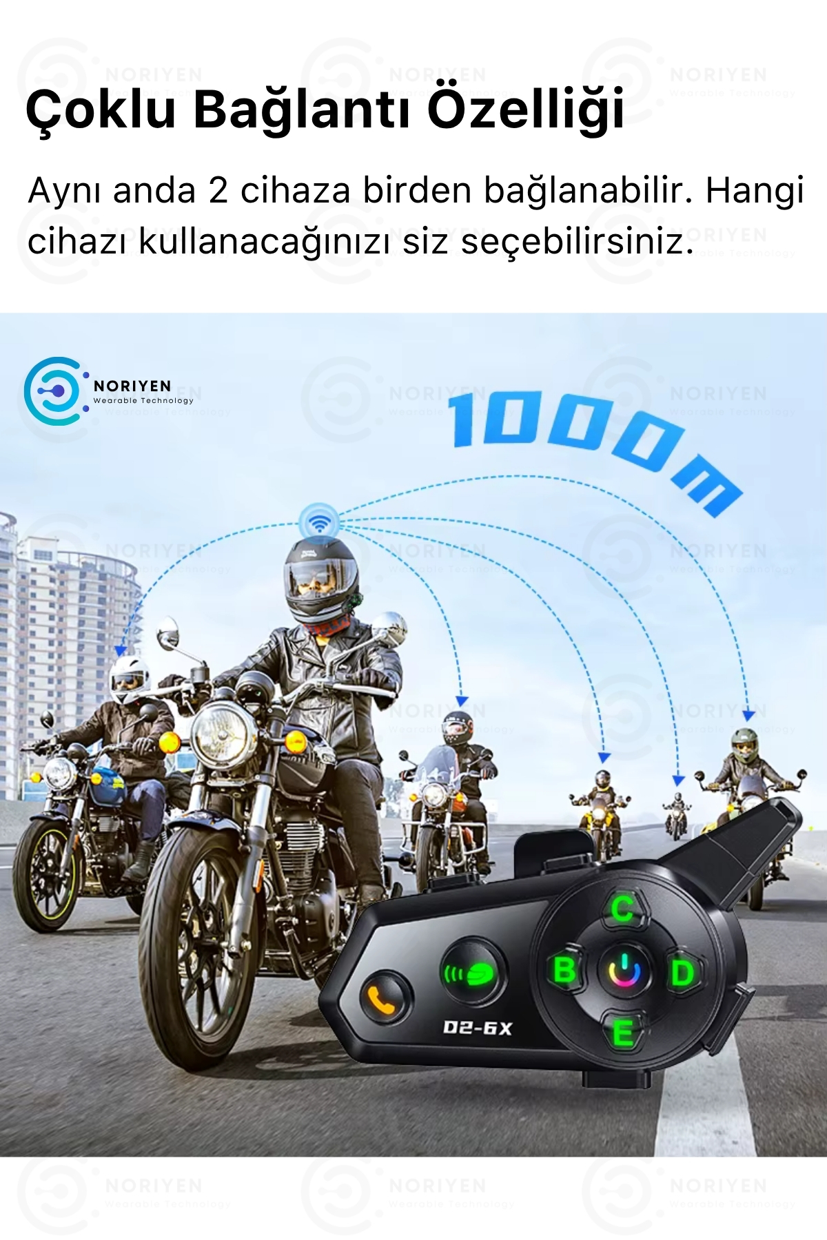 Yeni Nesil Motosiklet Kask D2-6X 6 Bağl. Interkom Mikrofonlu Gürültü Engelleyici Bluetooth Kulaklık