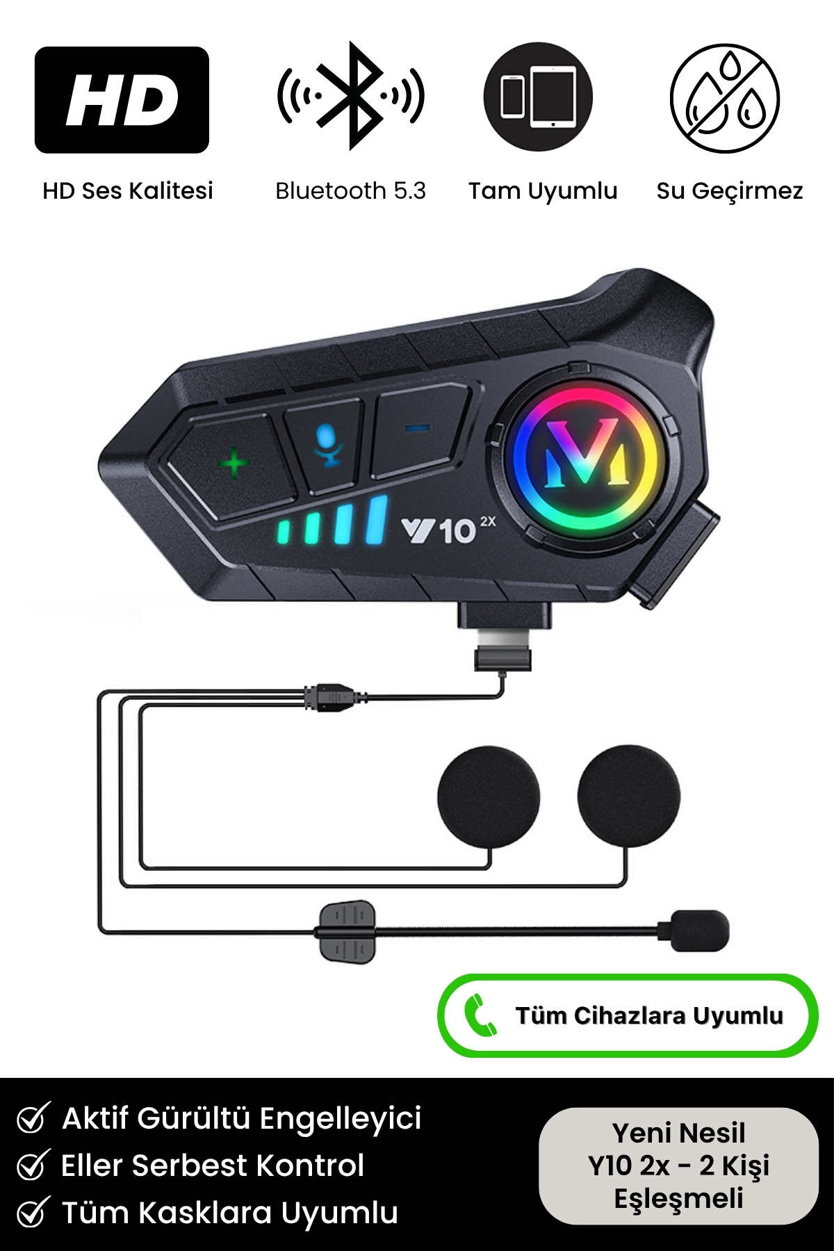 Yeni Nesil Motosiklet Kask Y10 2X Interkom Mikrofonlu Gürültü Engelleyici Bluetooth Kulaklık