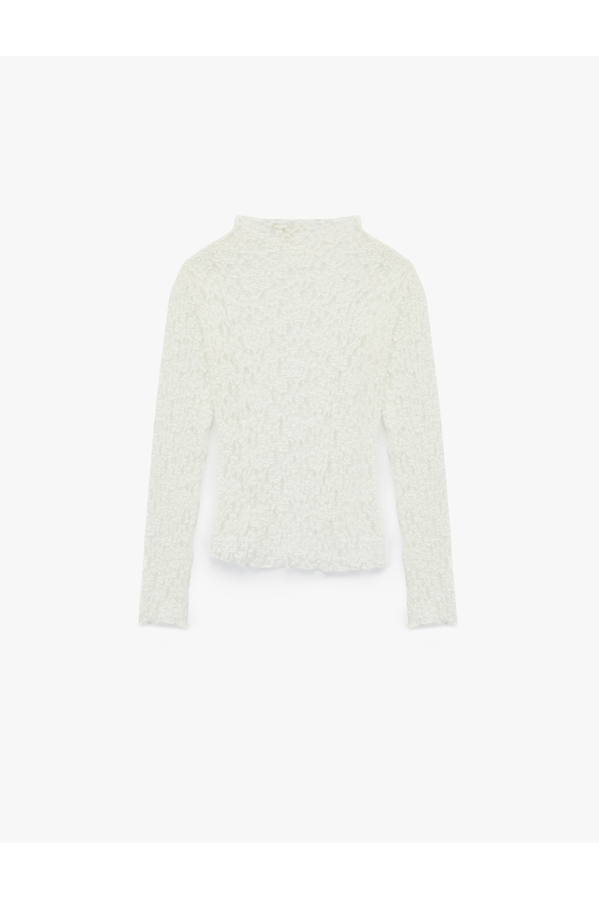 Koton  Yarı Transparan Slim Fit Fırfır Detaylı Uzun Kollu Dantel Bluz - Görsel 4