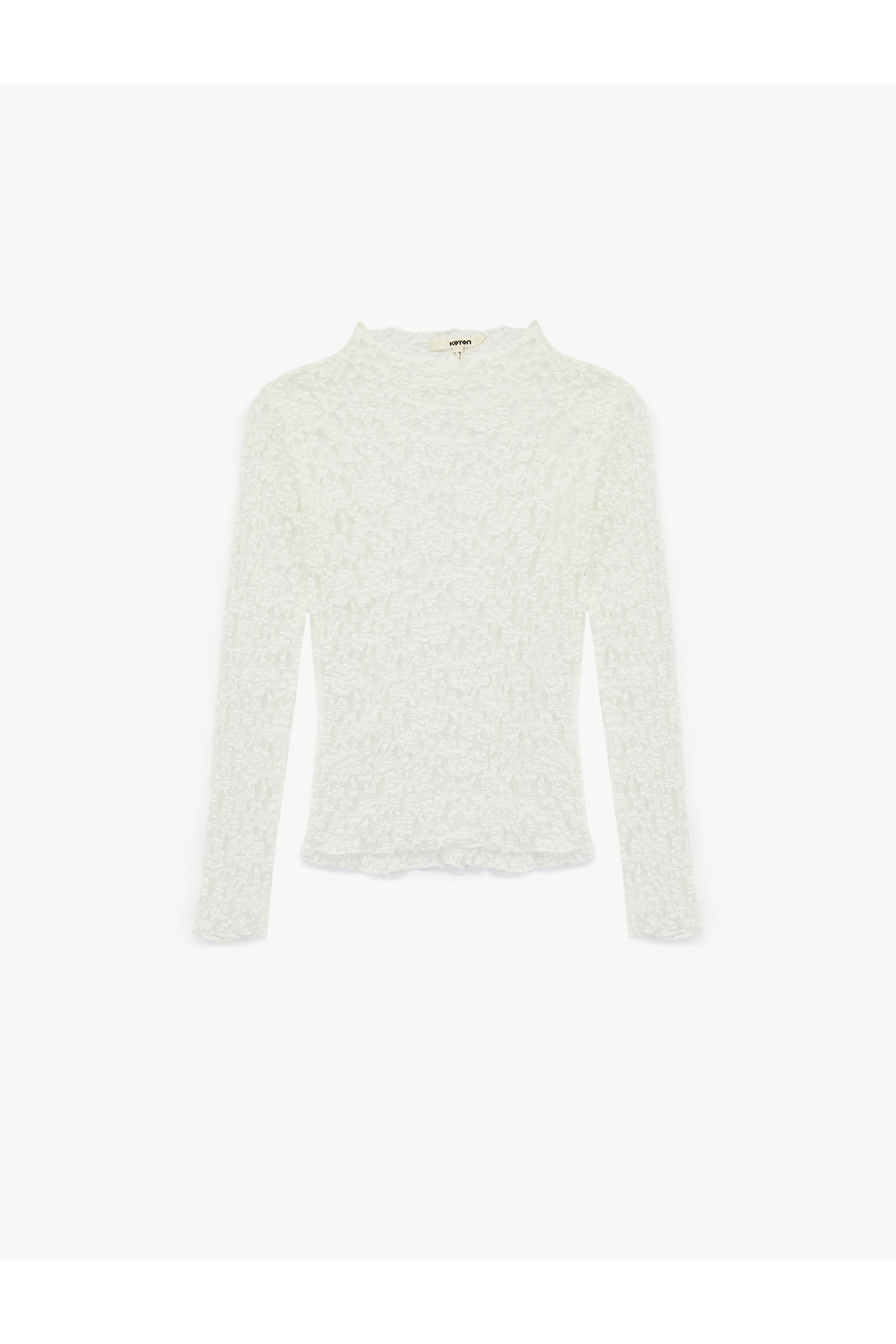 Koton  Yarı Transparan Slim Fit Fırfır Detaylı Uzun Kollu Dantel Bluz - Görsel 3