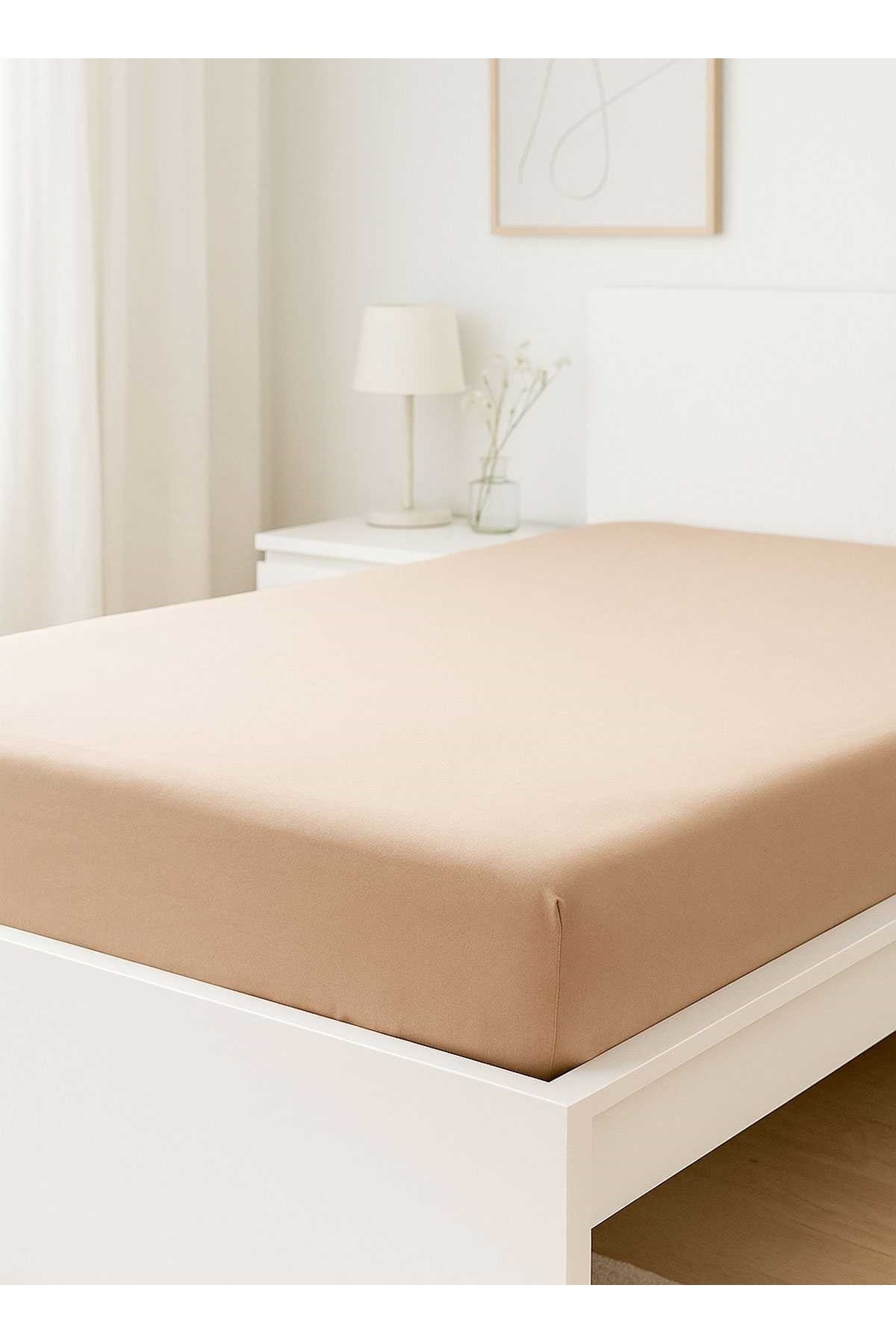 merland benvecocuk Çift Kişilik Düz Penye &#37;100 Pamuklu Lastikli Çarşaf 200X200 Cm Battal Boy Newsheet Kahverengi