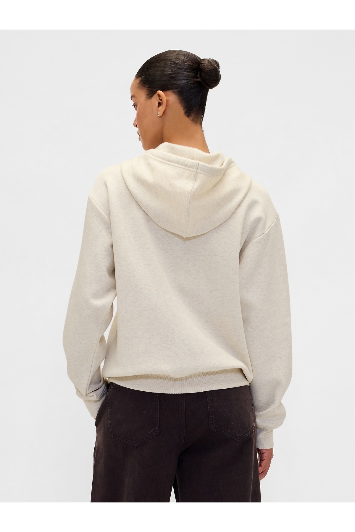 GAP  Kadın Kırık Beyaz Gap Logo Relaxed Fleece Fermuarlı Sweatshirt - Görsel 4