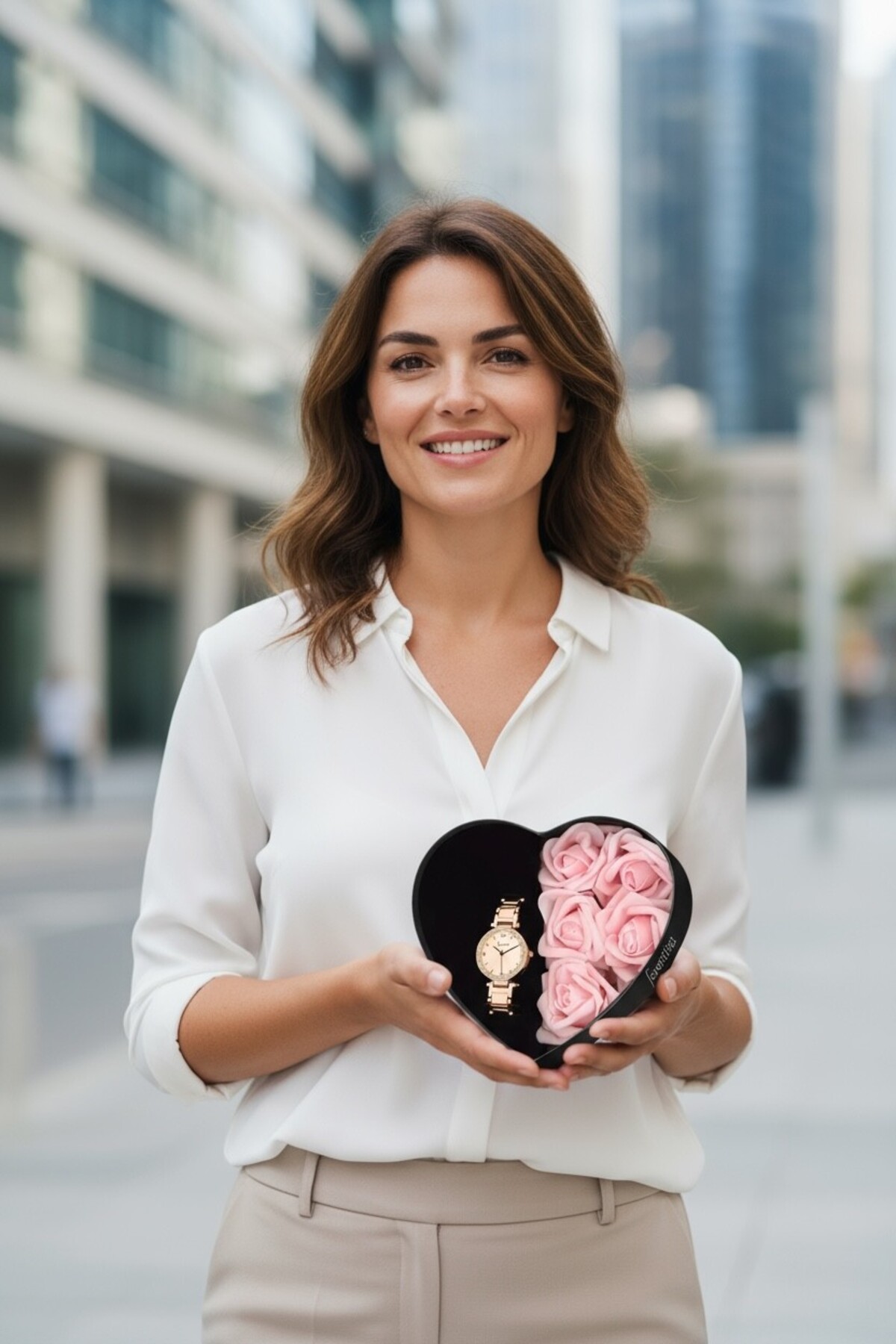 Forentina  Kadın Rose Metal Kol Saati - Rose Yapay Güllü Kutuda Hediye - Ps182100tr - Görsel 3