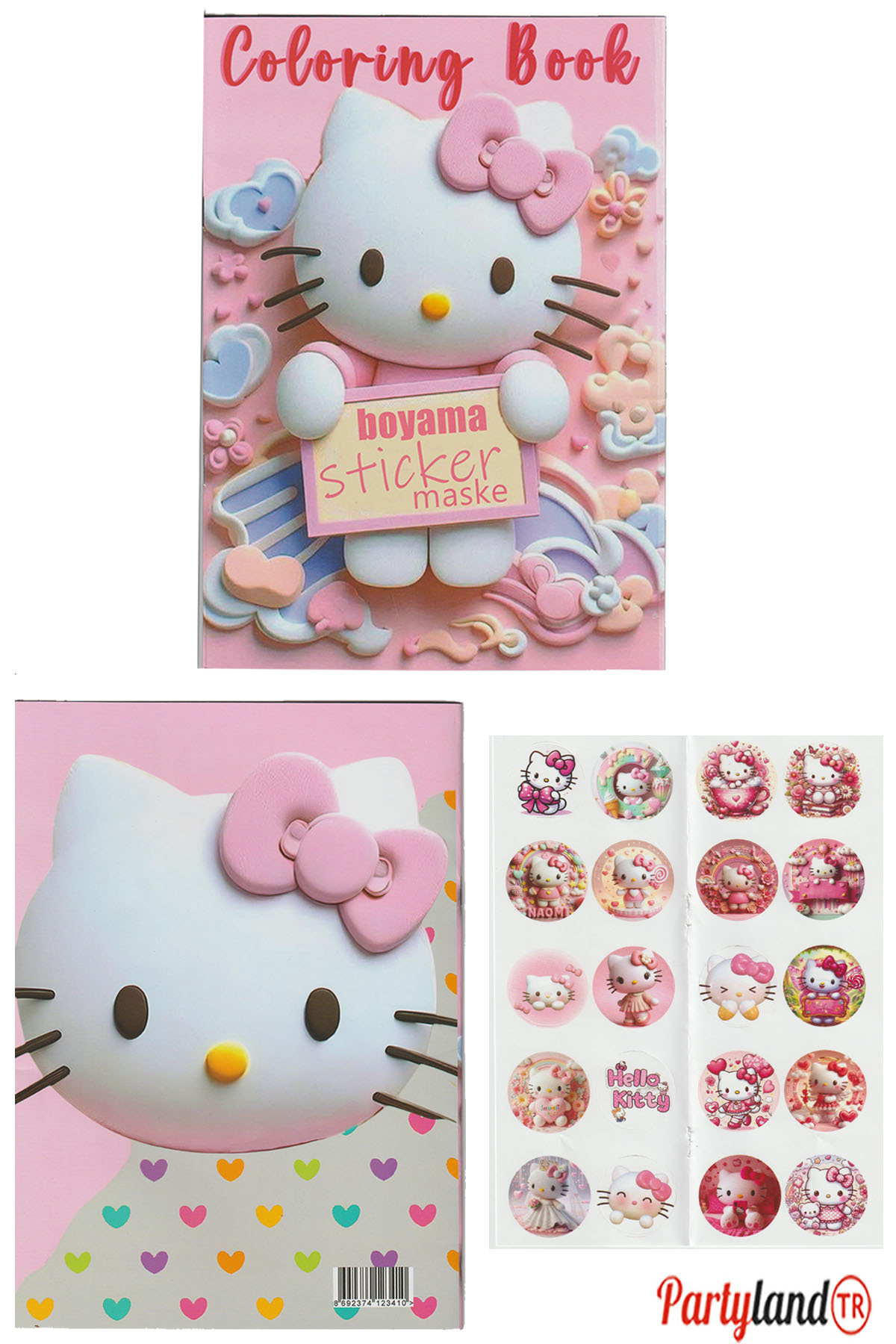 PartylandTR Hello Kitty Boyama Kitabı 3'lü (boyama , Sticker , Arka Kapak Maske )