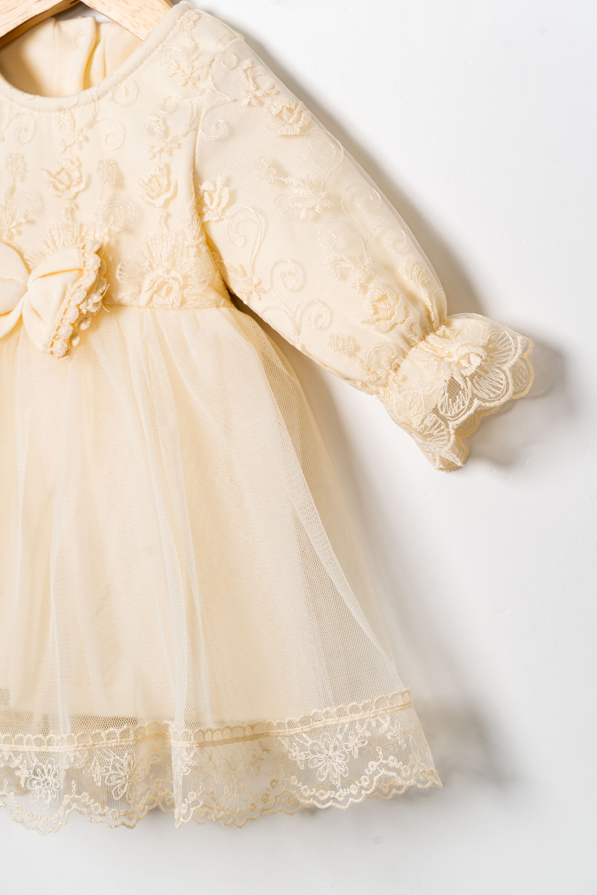 Miniday Baby Kız Bebek Mevlütlük Dantelli Tüllü Elbise Bandanalı fotoğrafı 4 (önizleme)