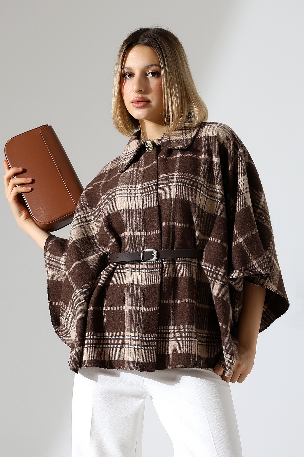 LOKADI Kadın Desenli Kemerli Panço