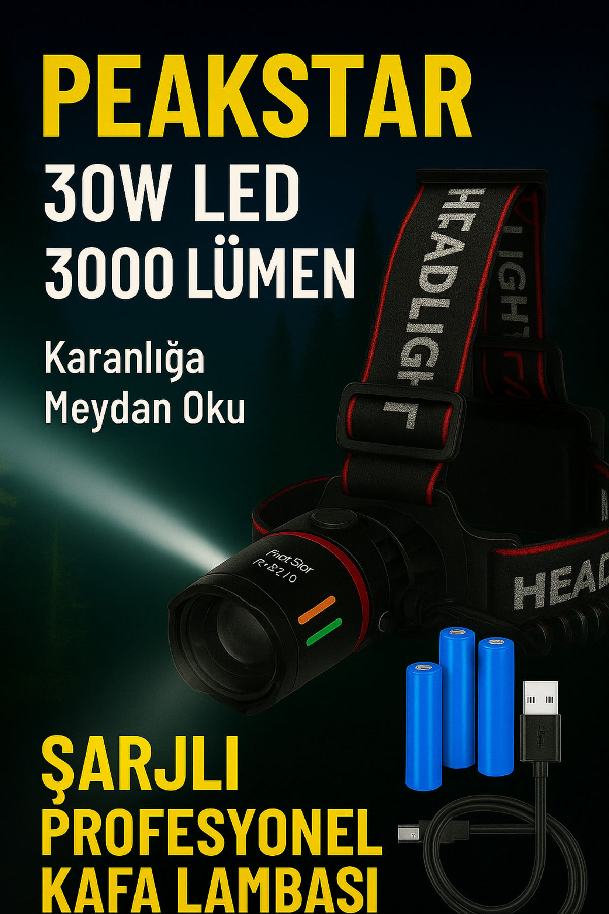 PeakStar PS-2910 3000 Lümen Şarjlı Profesyonel Zoomlu Kamp Avcı