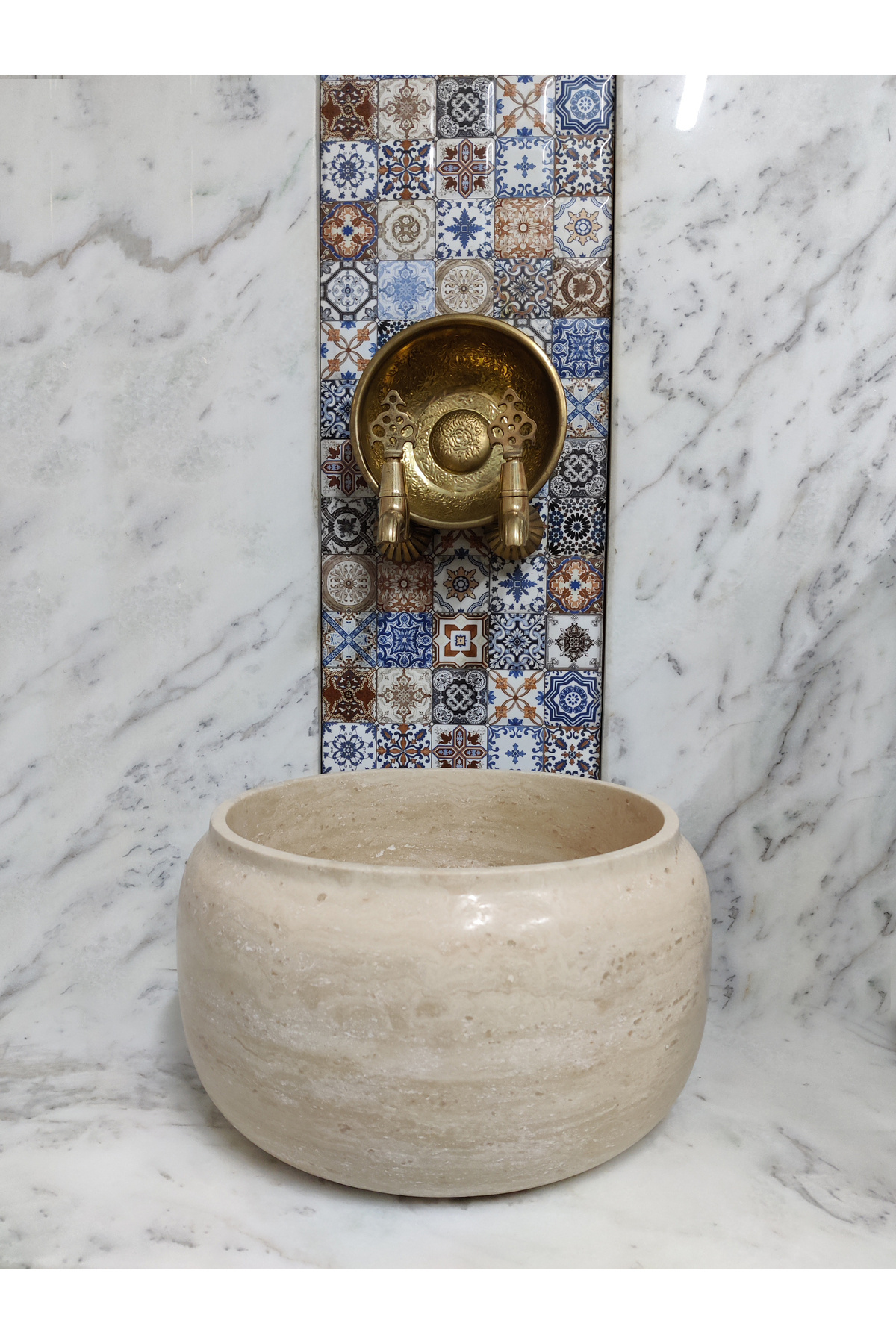 banyodecor Traverten Modern Düz Mermer Kurna