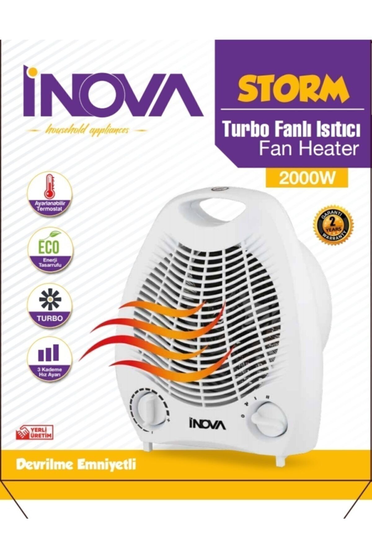 İnova Elektrikli Turbo Fanlı Isıtıcı 2000 Watt Devrilme Emn + Çift Tuşlu