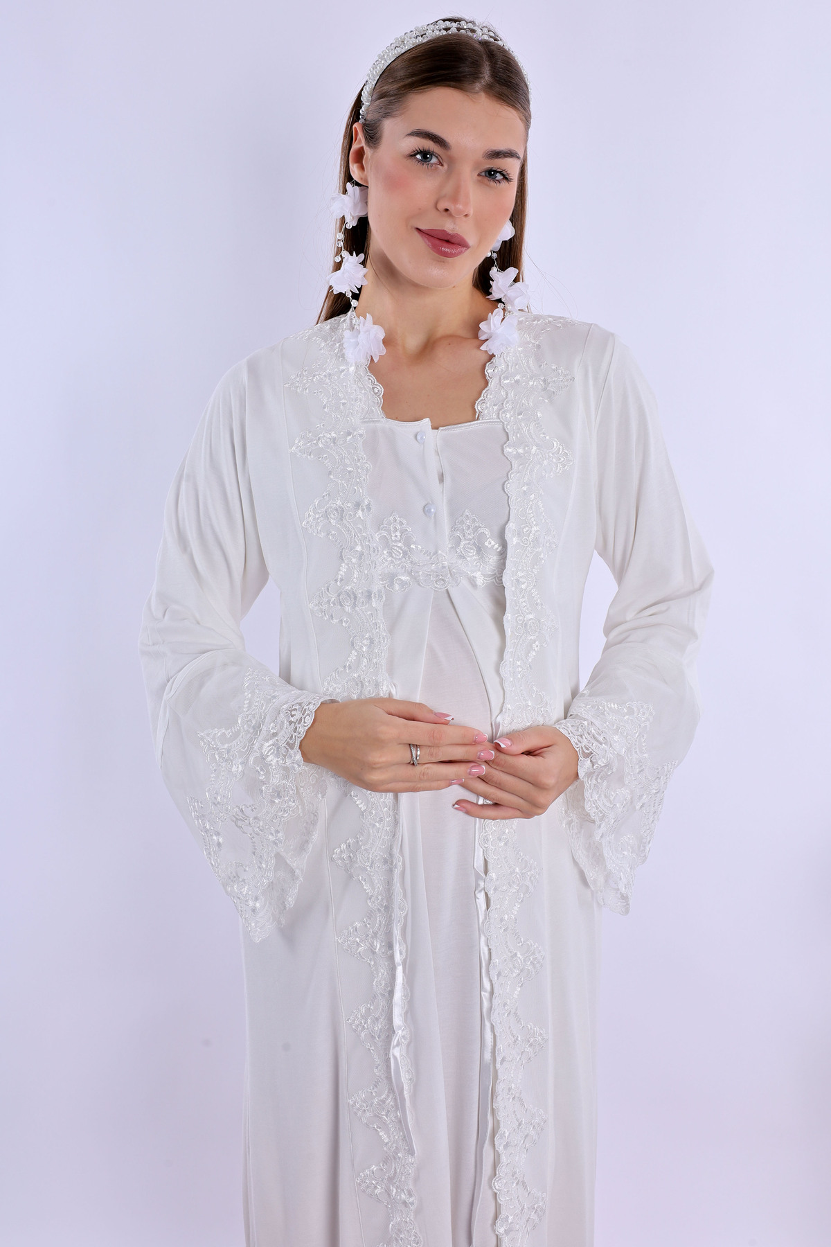 Genel Markalar Kadın Ekru Lohusa Gecelik Ve Sabahlık Takım fotoğrafı 3 (önizleme)