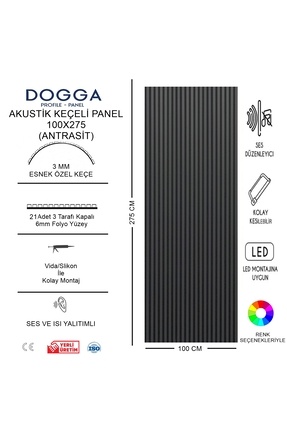 DOGGA PROFILE-PANEL Ahşap Akustik Duvar Paneli 100x280 Cm Dekoratif Keçeli Du...