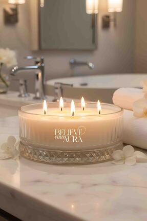 Believe Your Aura Sandal Ağacı Kokulu Mum - %100 Doğal Soya Mumu Dekoratif Ve...