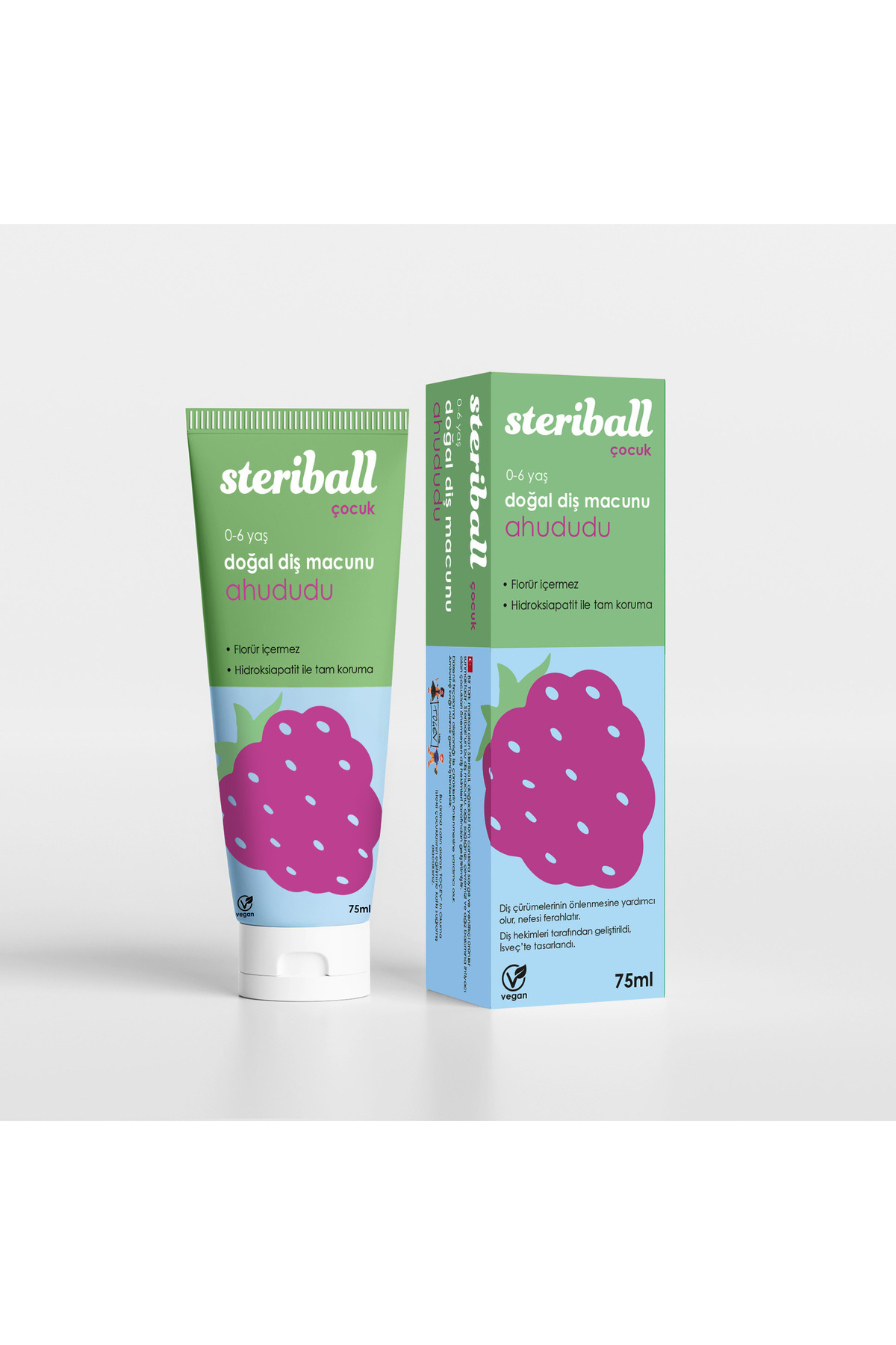 Steriball Doğal Diş Macunu Florürsüz 75 ML - Ahududu Florür İçermez, Hidroksiapatit ile Tam Koruma