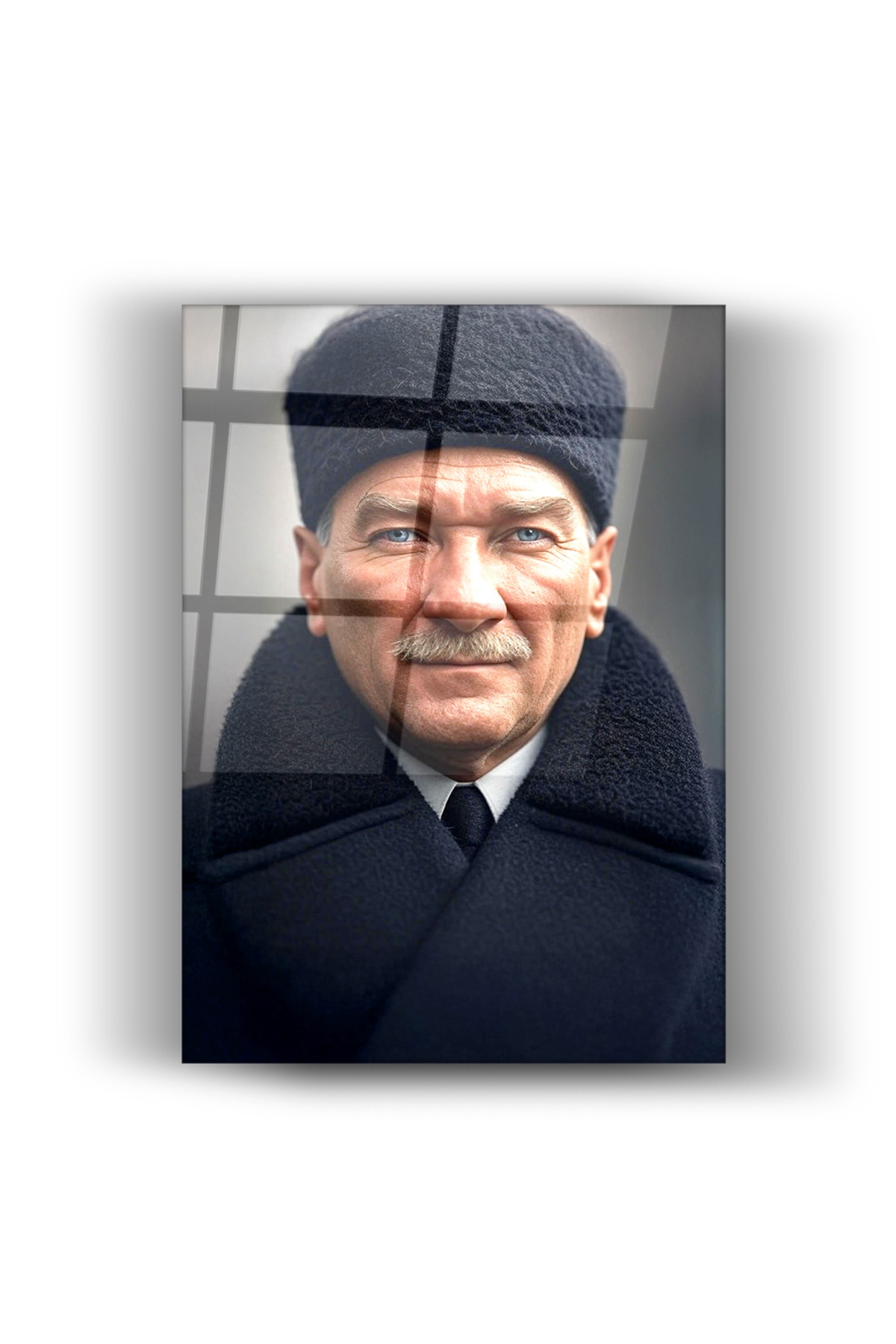 Atatürk Şıklığı Mavi Gözlü Lider Cam Tablo-Ev-Ofis Dekorasyonu