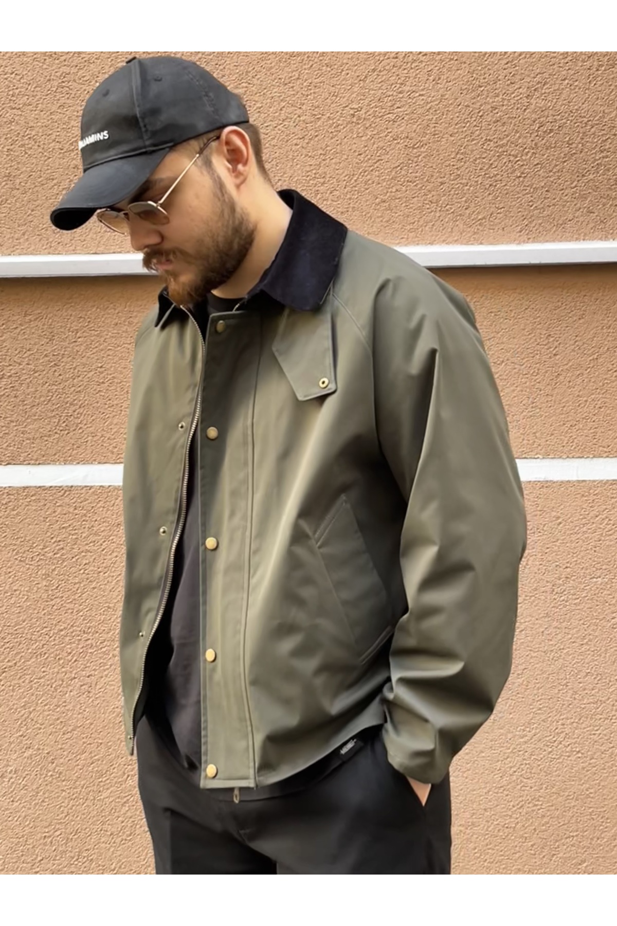 Stoncs  Erkek Haki Kontrast Yakalı Oversize Ceket - Görsel 7