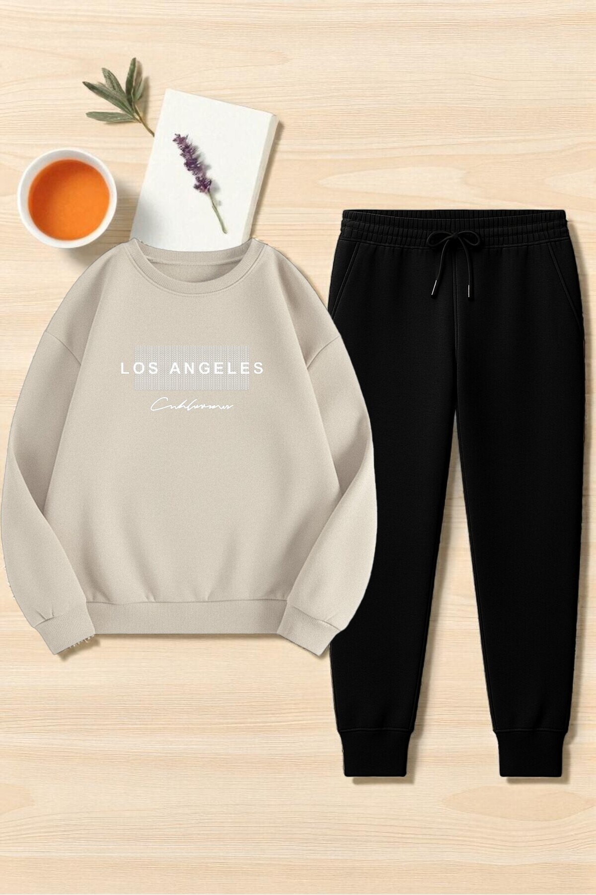uyguntarz Unisex Los Angeles bedrucktes Oversize-Sweatshirt mit Rundhalsausschnitt, zweiteiliges Trainingsanzug-Set