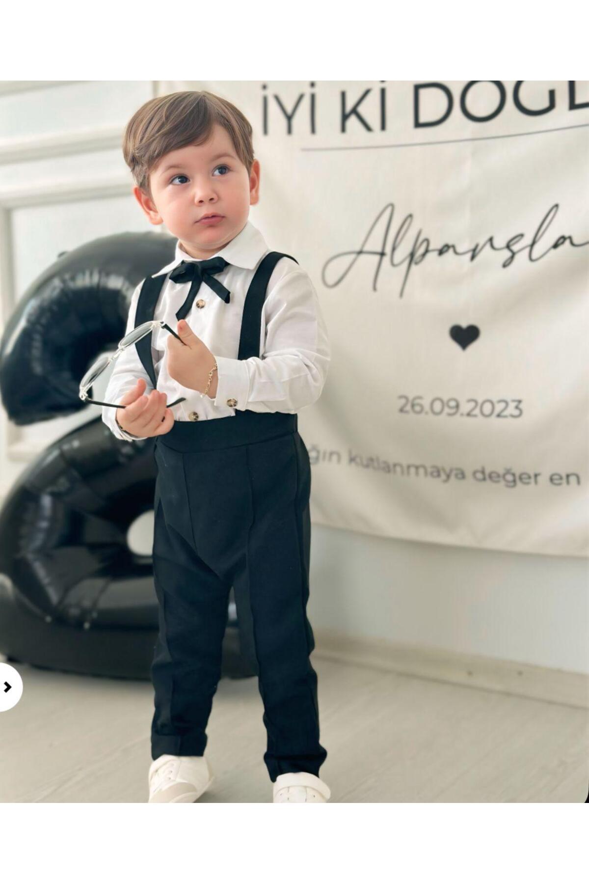 Z KİDS Yeni Siyah Gömlek Papyon Salopet Tulum Erkek Bebek Çocuk Takım fotoğrafı 3 (önizleme)