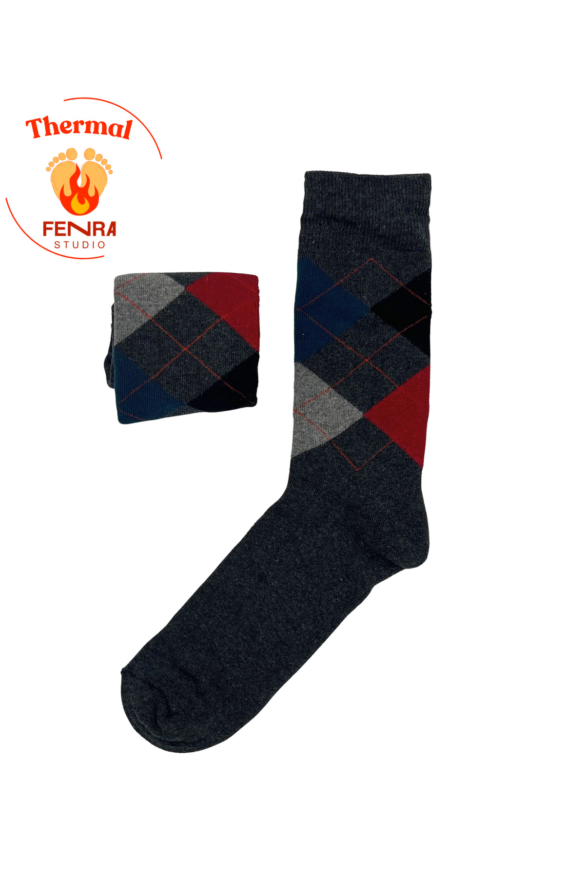 THERMAL FULL TOWEL ANTHRACITE RED BAKLAVA MEN'S SOCKET SOCKS
