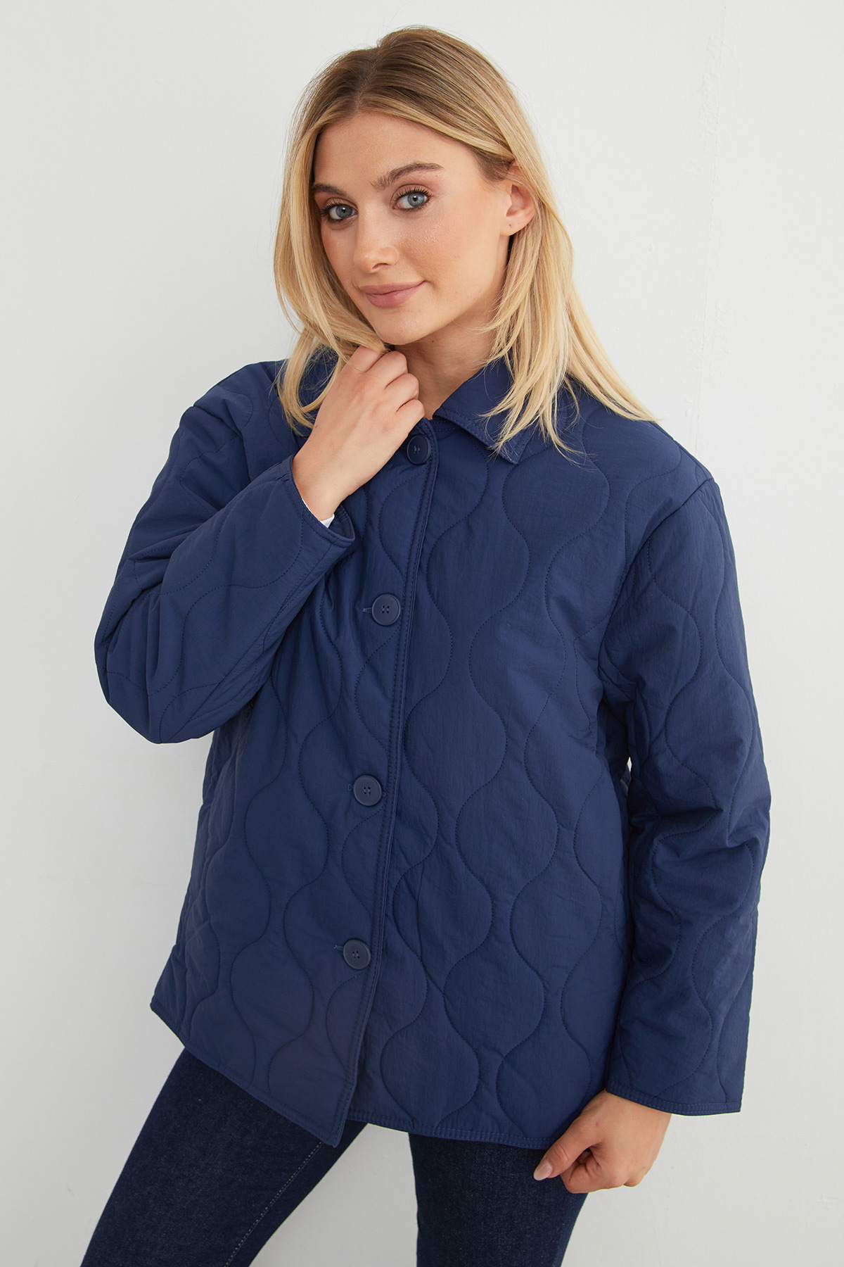 Fulla Moda Su Yolu Desenli Oversize Düğmeli Mont görsel 8