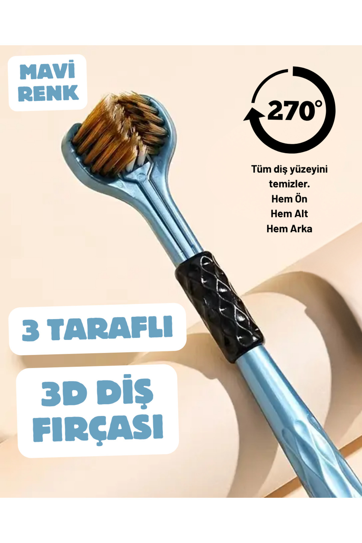 Antin Kuntin Mavi Renk 3 Taraflı Diş Fırçası 3 Boyutlu Yumuşak Uçlu Komple Temizlik Çok Yönlü Koruma