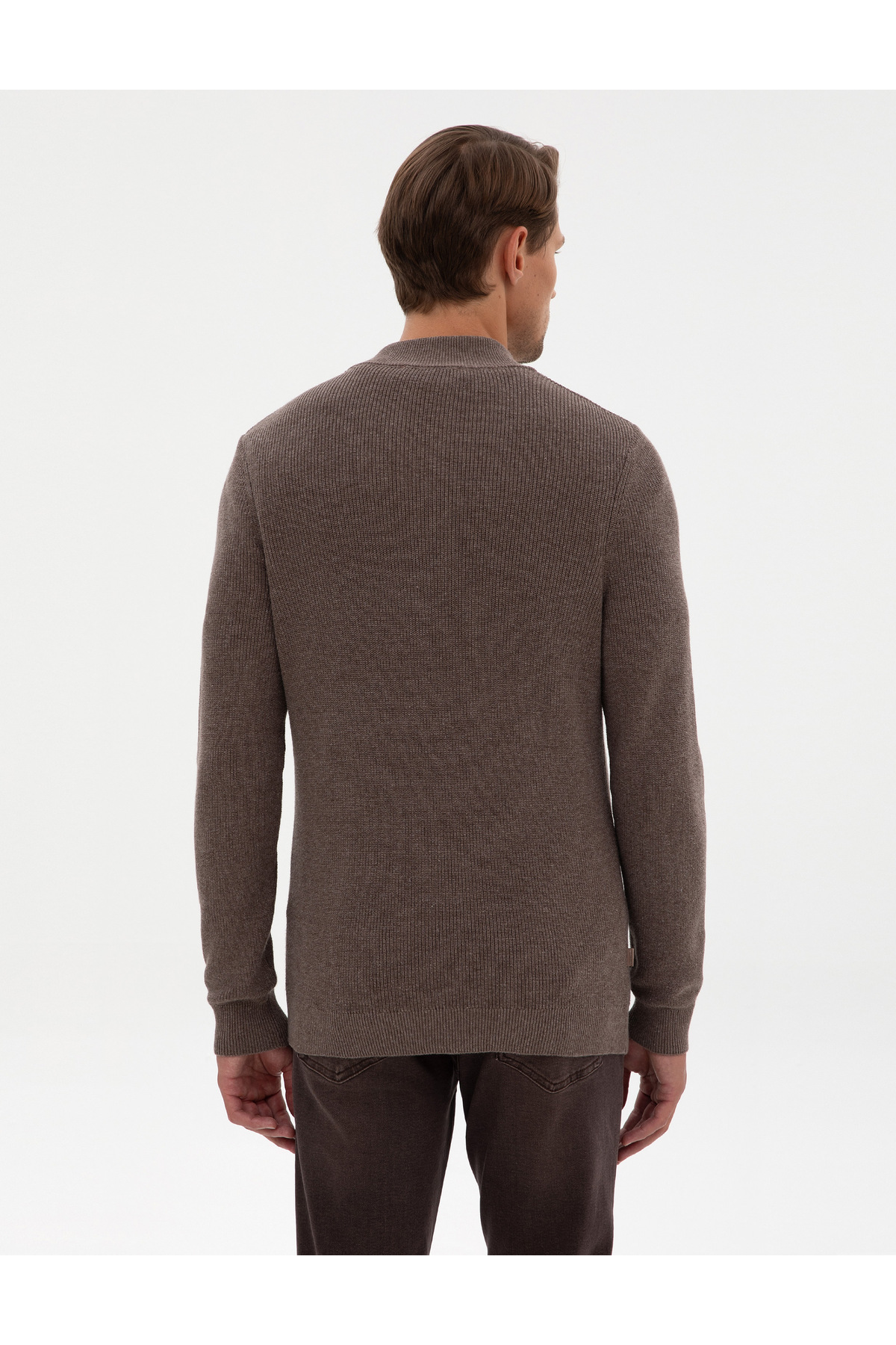Pierre Cardin Vizon Melanj Slim Fit Dik Yaka Fermuarlı Triko Kazak 50317363-VR174 görsel 5