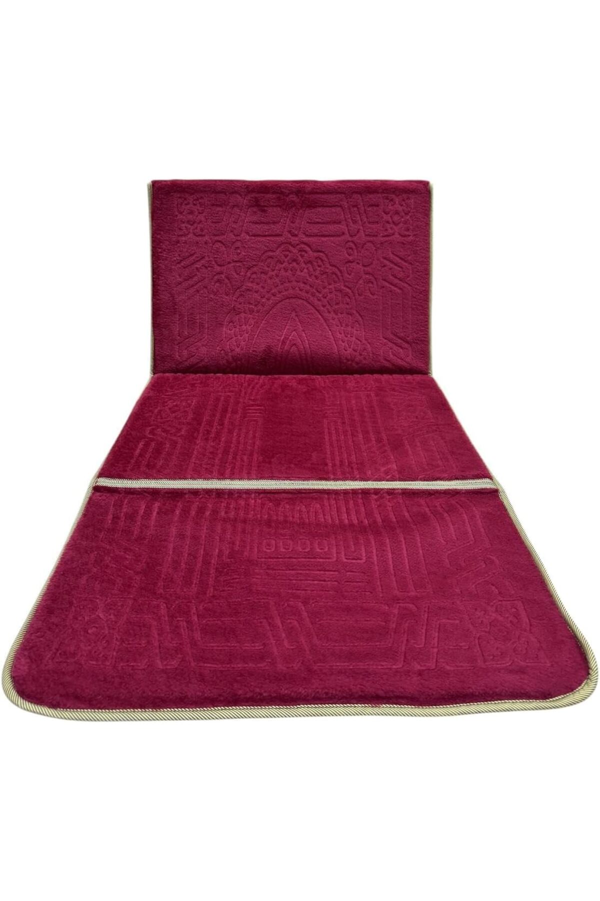 سجادة صلاة إسلامية 2 في 1 قابلة للطي للكرسي والتأمل والنزهات مع مسند للظهر (أحمر غامق)