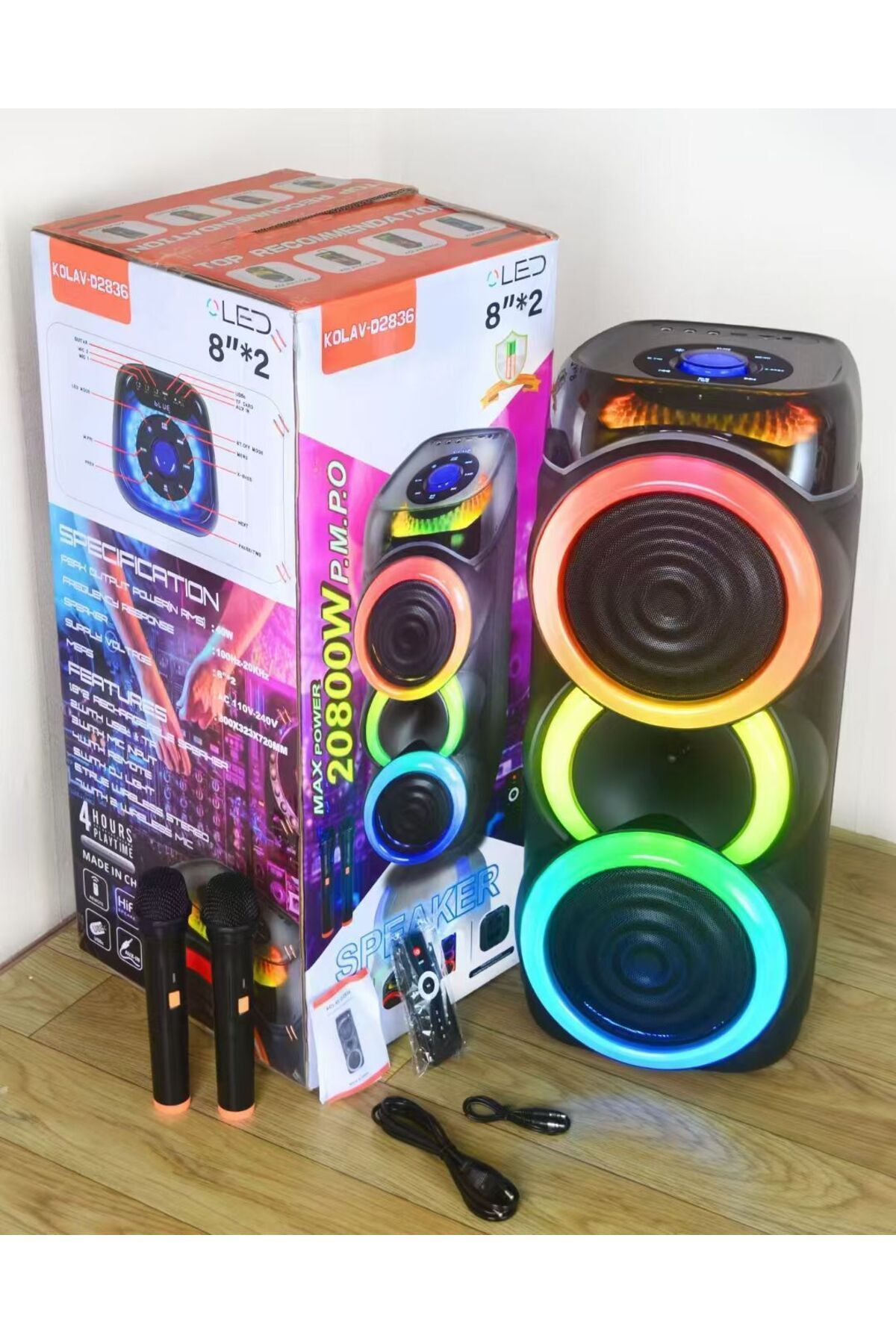 Resim JNUOBI KOLAV D2836 BÜYÜK BOY HOPARLÖR SPEAKER SES BOMBASI 40W TAŞINABİLİR HOPARLÖR 8X2 İNÇ ÇİFT 