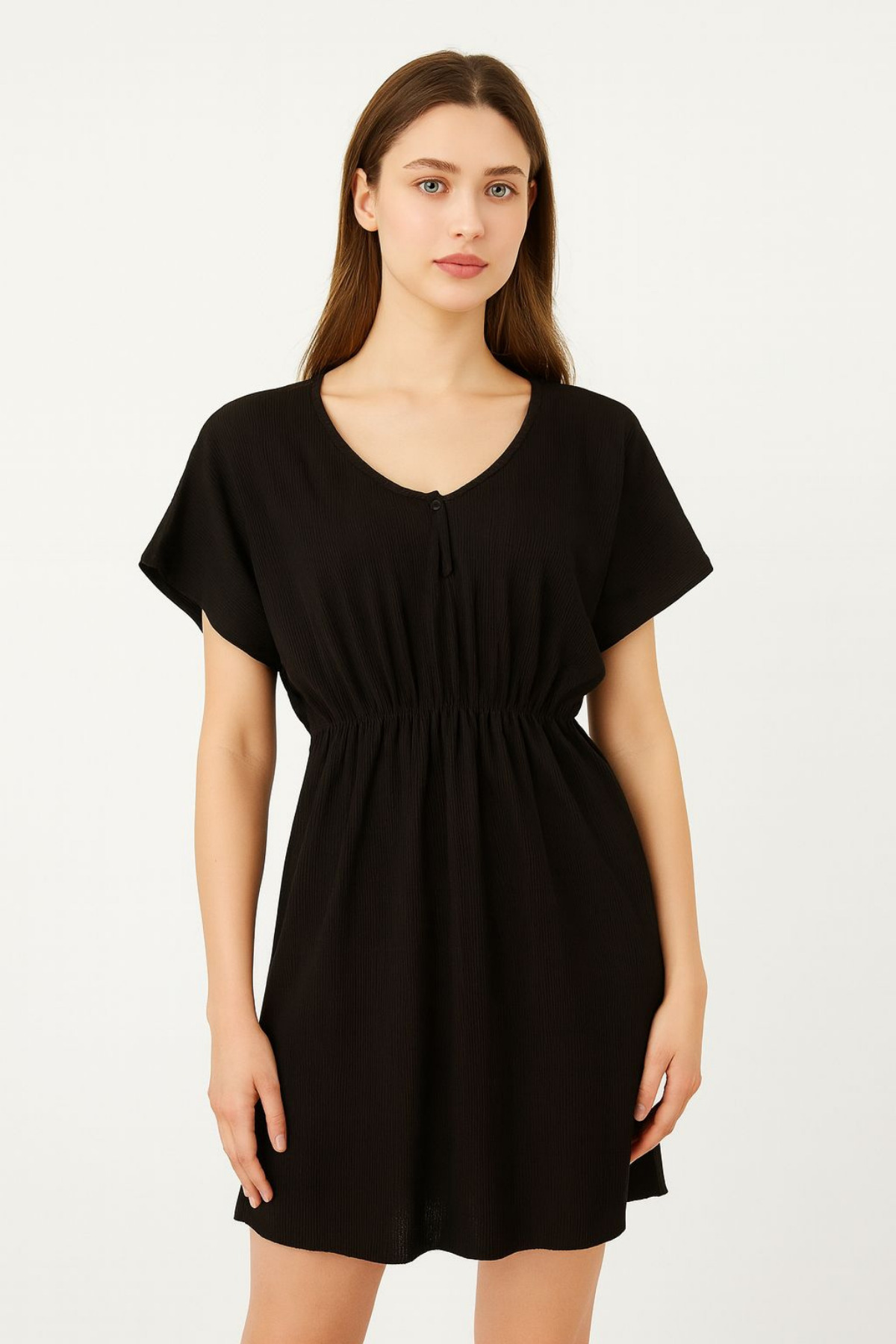 İYİBU Kadın Siyah Pamuklu Standart Elbise – Rahat ve Şık Günlük Yazlık Model