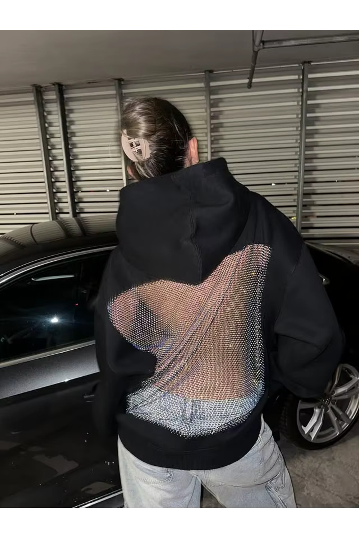 Gofeel  Kristal File Detaylı Oversize Hoodie Sweatshirt - Görsel 3